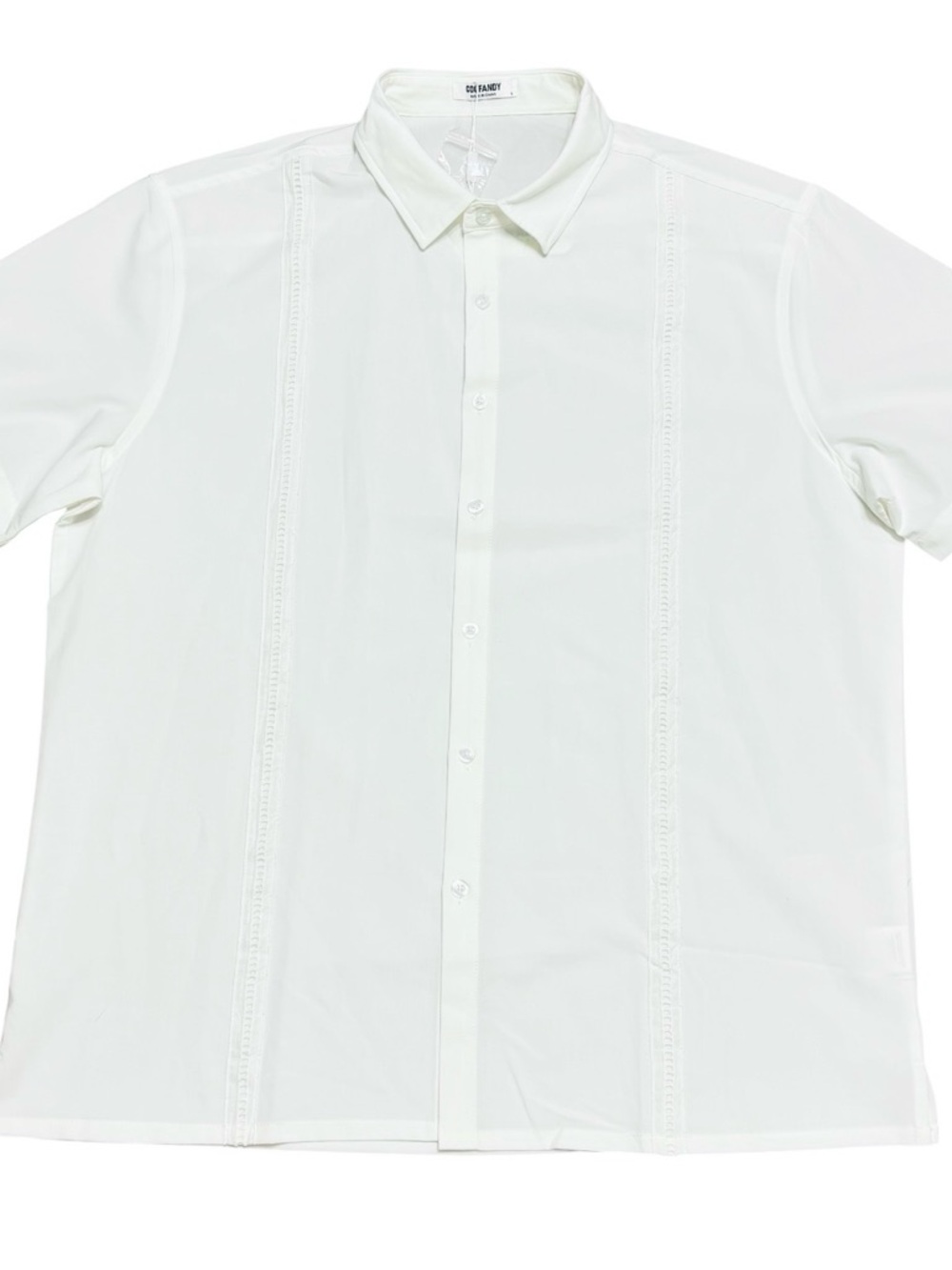 NWT Coofandy Cuban Guayabera Shirt Mens Large White Short Sleeve Button Up - Picture 3 of 13